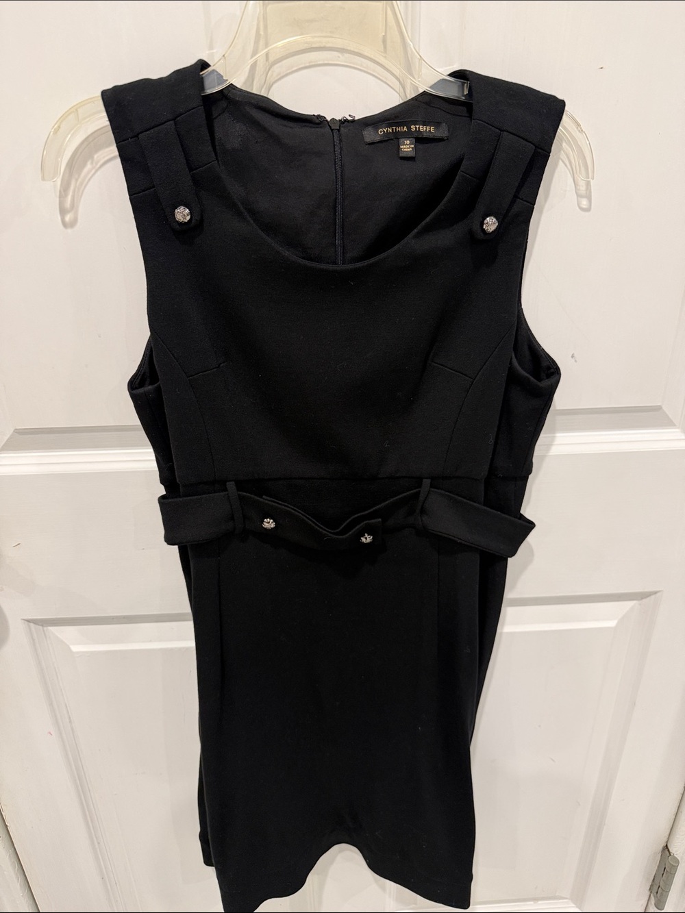 Cynthia Steffe Black Sleeveless Belted Mini Dress